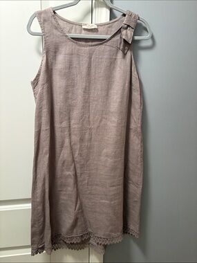 Bellambra Made in Italy 100% Linen Sleeveless Dress Tunic Taupe Size L